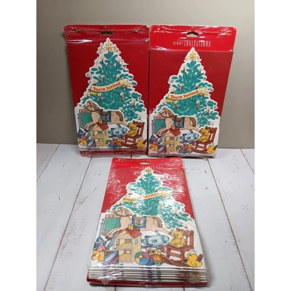Vintage Paper Hallmark Christmas Party Invitations 3 Packs of 8 (24 cards)